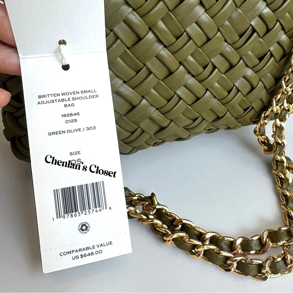 Tory Burch Woven Chain Shoulder Bag Olive Green Leather With Gold Chain NWT - Picture 11 of 13
